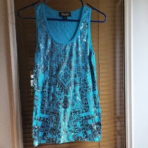 Turquoise Sequin Tank Top